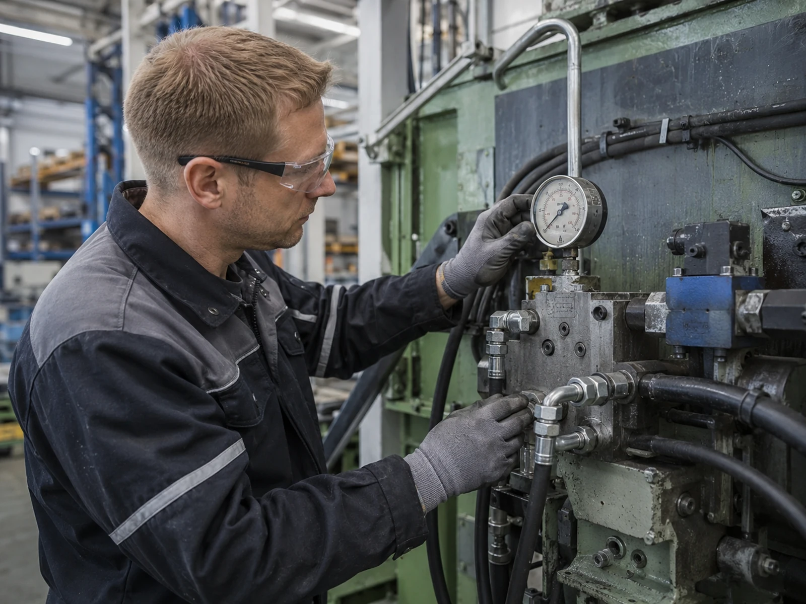 Teollisen hydraulijärjestelmän huoltoa ja vianetsintää